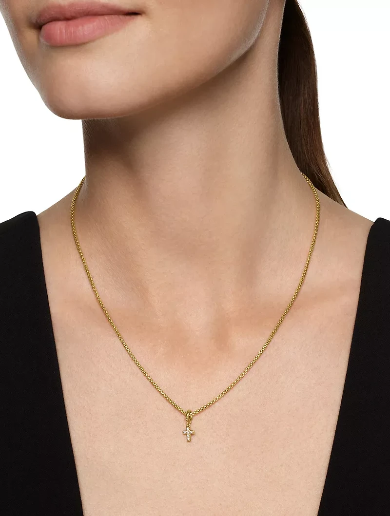 Micro Pavé Cross Amulet In 18k Yellow Gold With Diamonds, 8mm