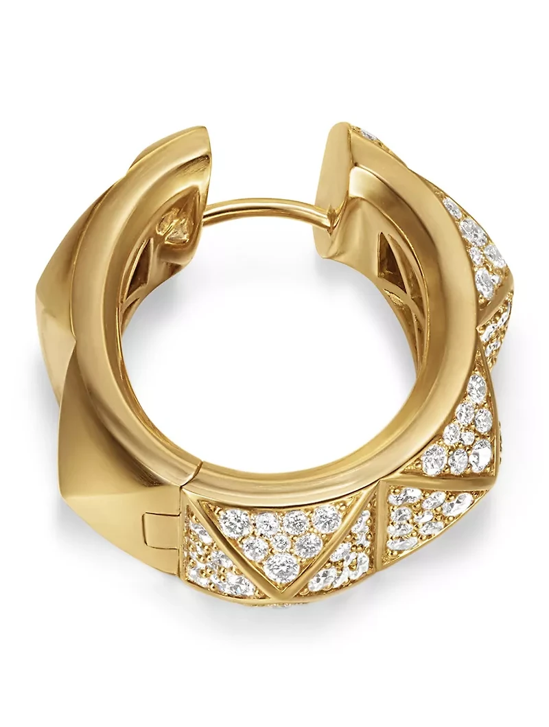 Pyramid Hoop Earrings In 18k Yellow Gold With Diamonds