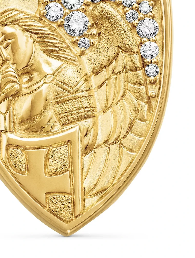 St. Michael Amulet In 18k Yellow Gold With Diamonds, 26mm