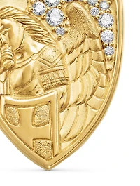 St. Michael Amulet In 18k Yellow Gold With Diamonds, 26mm