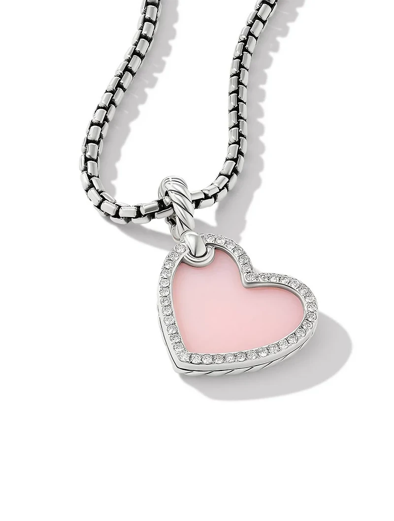 Dy Elements® Heart Amulet In Sterling Silver With Pink Opal And Pavé Diamonds
