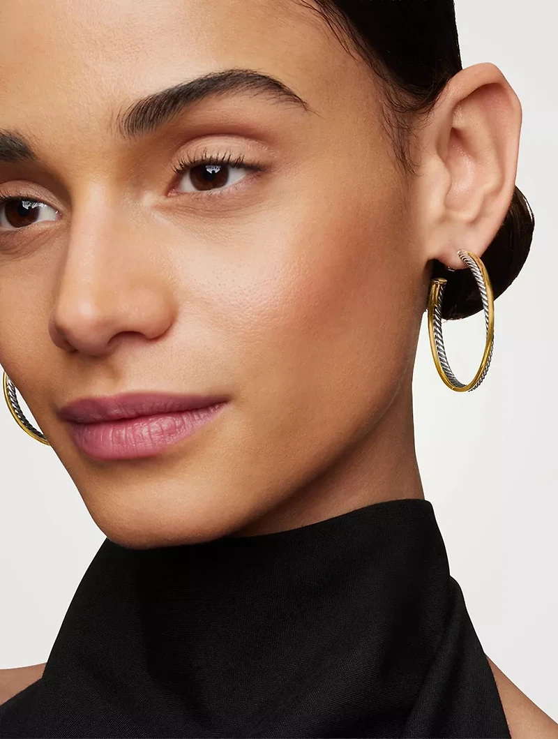 Crossover Hoop Earrings In Sterling Silver With 18k Yellow Gold, 44mm