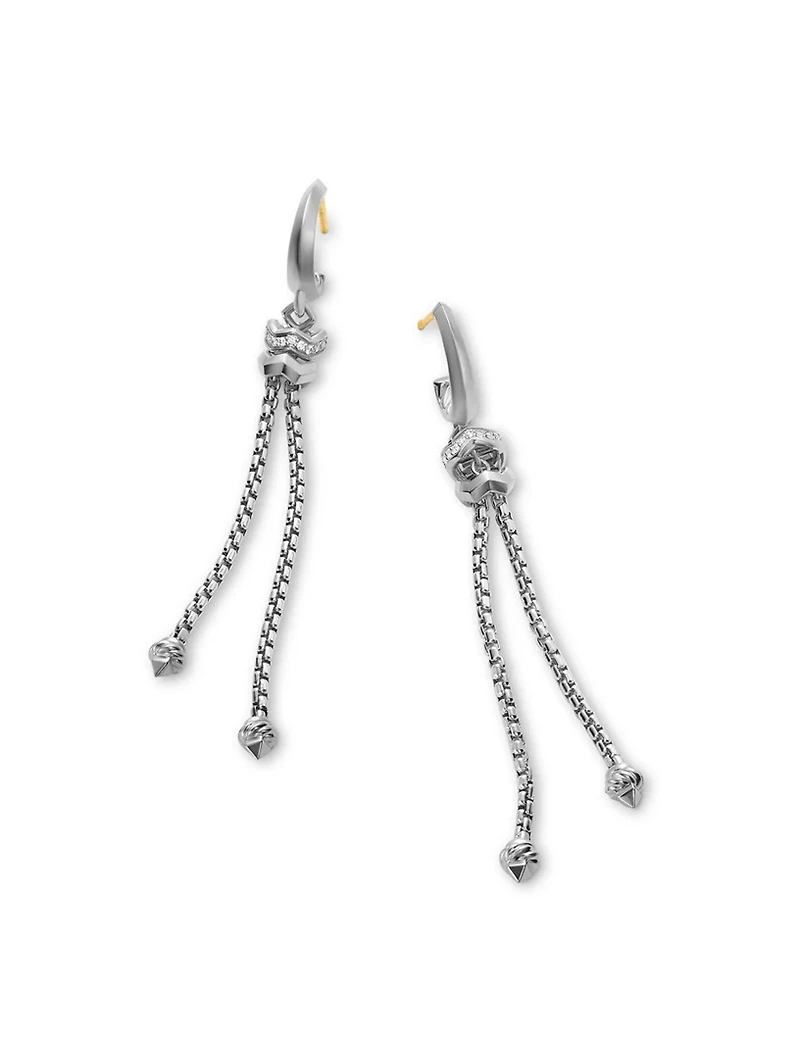 Zig Zag Stax™ Chain Drop Earrings In Sterling Silver With Diamonds, 66mm