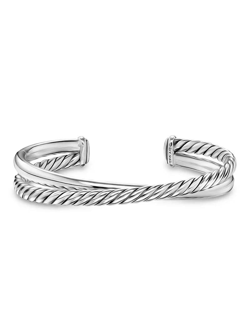 Crossover Two Row Cuff Bracelet Sterling Silver, 10.7mm