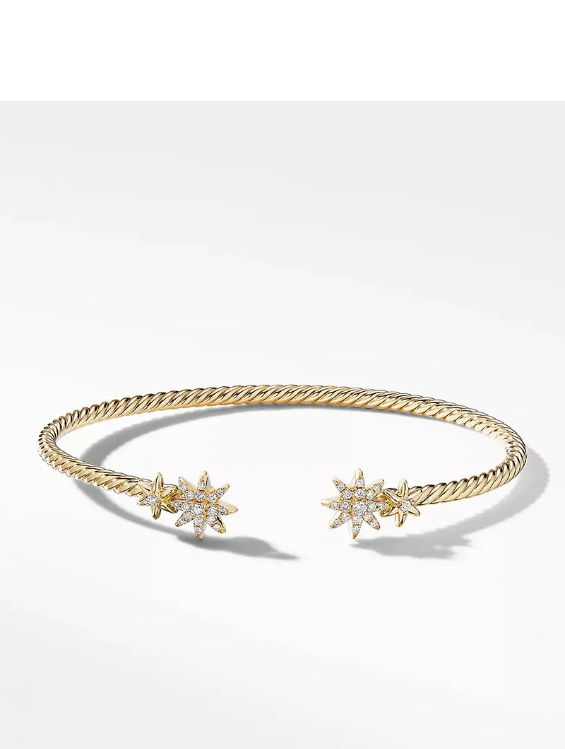 Petite Starburst Cable Bracelet 18k Yellow Gold With Pavé Diamonds