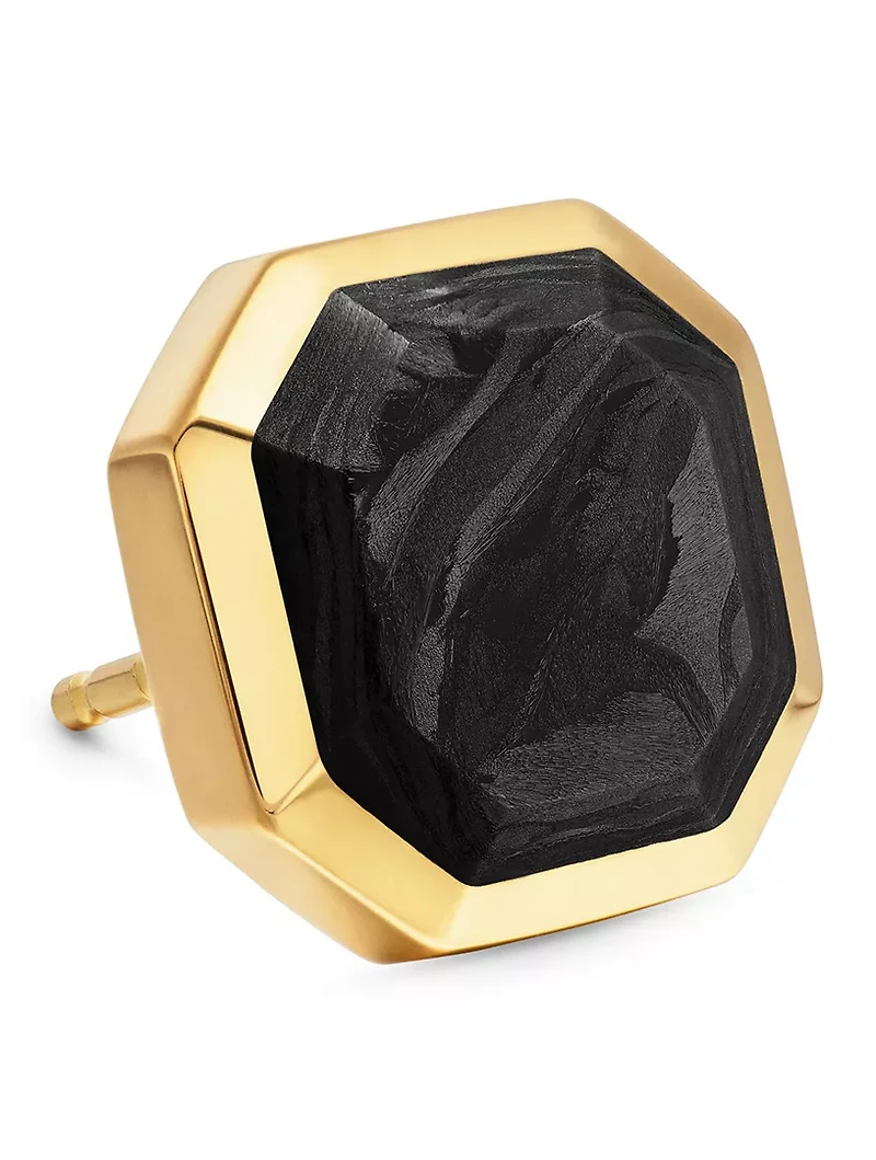 Streamline® Stud Earring In 18k Yellow Gold With Forged Carbon, 10.5mm