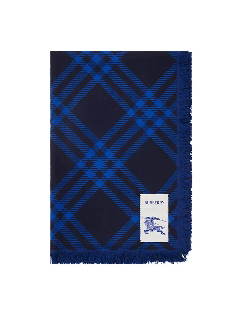 Wide Check Wool Silk Scarf