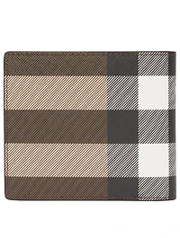 Check And Leather Bifold Wallet
