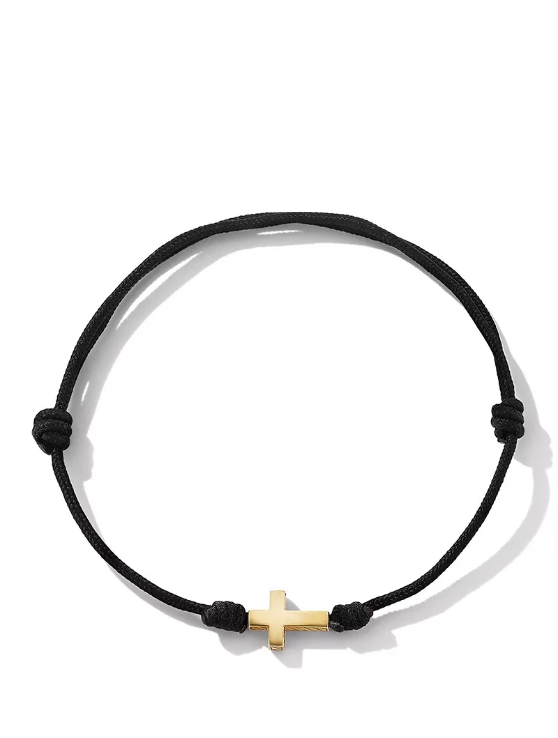 Cross Black Cord Bracelet With 18k Yellow Gold