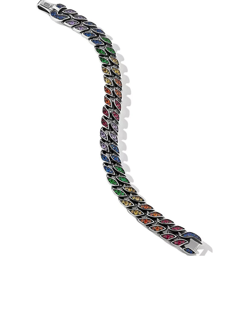 Curb Chain Bracelet Sterling Silver With Rainbow Pavé, 11.5mm