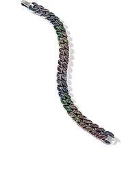 Curb Chain Bracelet Sterling Silver With Rainbow Pavé, 11.5mm