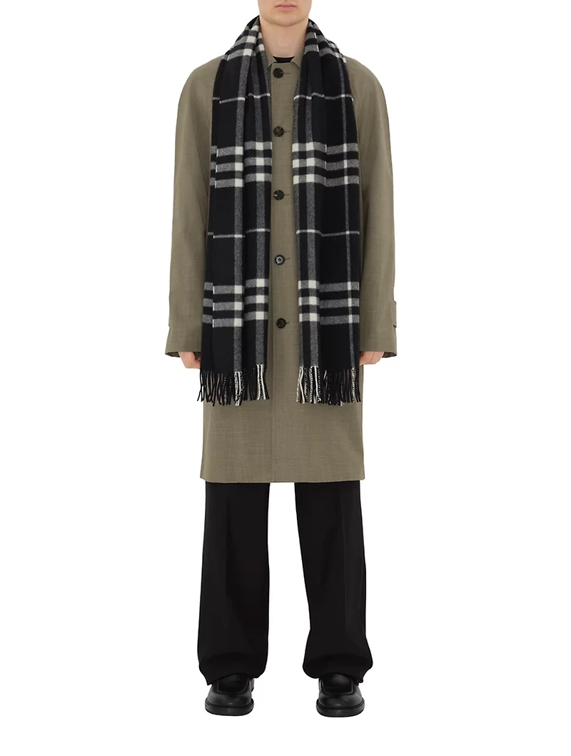 Wide Check Cashmere Scarf