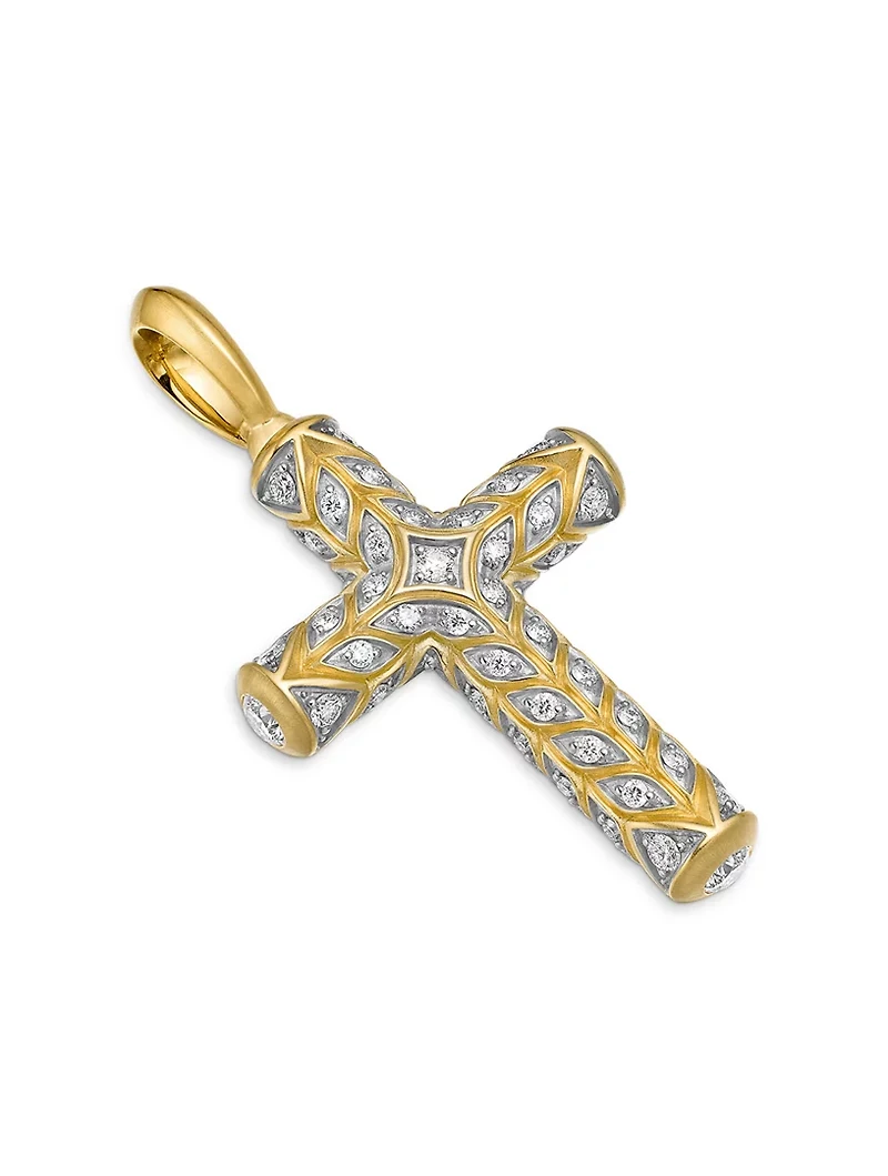 Chevron Cross Pendant In 18k Yellow Gold With Pavé Diamonds, 36mm