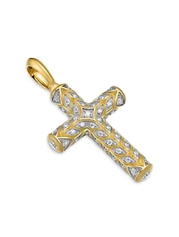 Chevron Cross Pendant In 18k Yellow Gold With Pavé Diamonds, 36mm