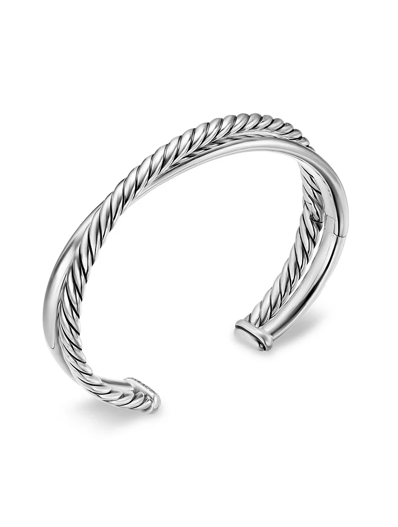 Crossover Two Row Cuff Bracelet Sterling Silver, 10.7mm