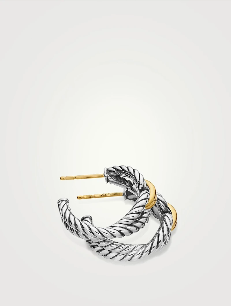 Cable Loop Hoop Earrings In Sterling Silver With 18k Yellow Gold, 22mm