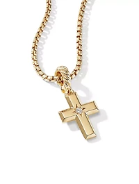 Cross Amulet In 18k Yellow Gold With Center Diamond