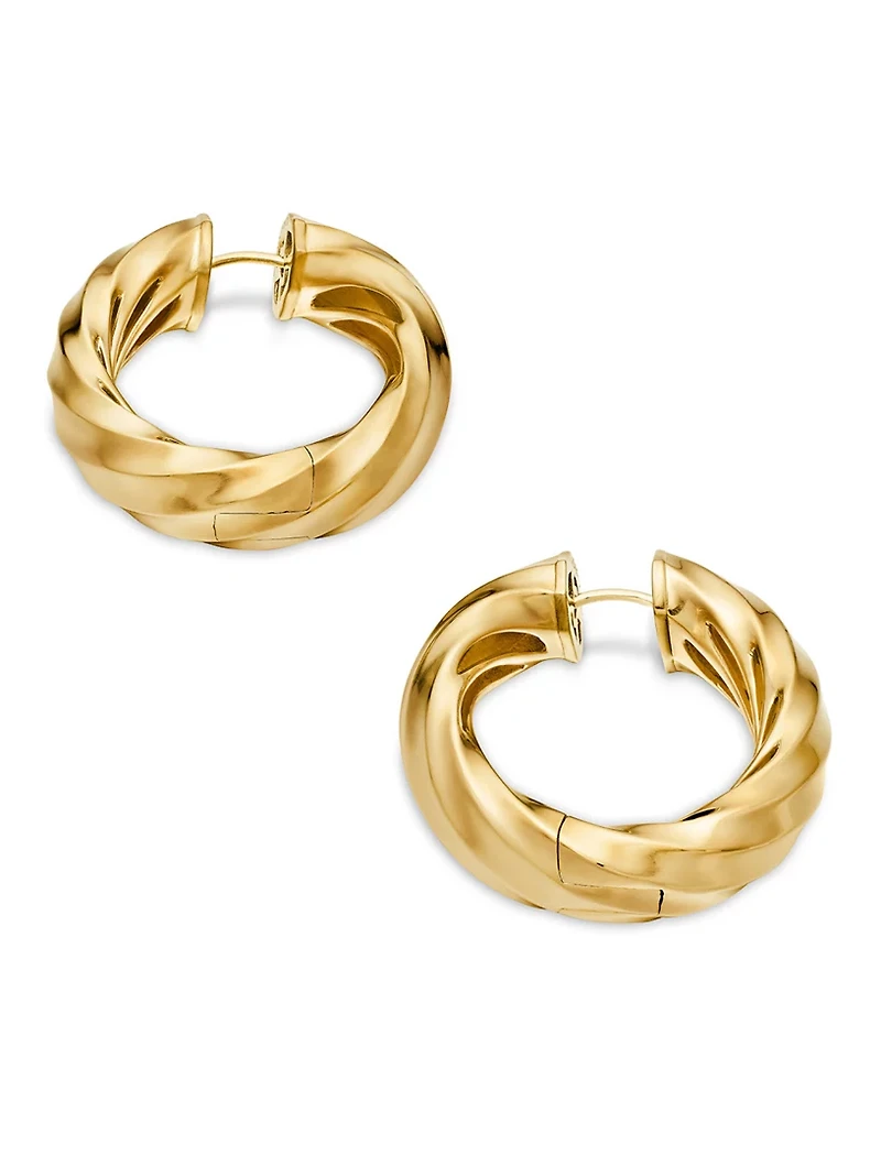 Cable Edge® Hoop Earrings In 18k Yellow Gold, 28.9mm
