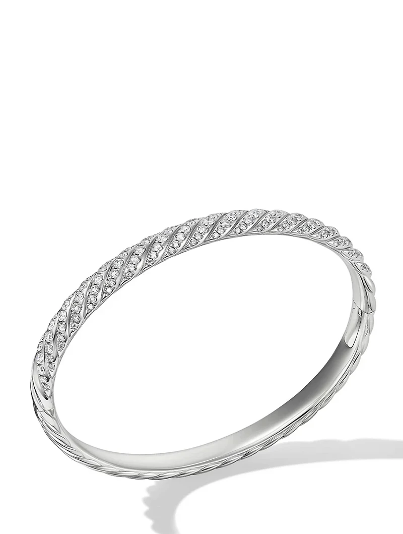 Sculpted Cable Bangle Bracelet 18k White Gold With Diamonds