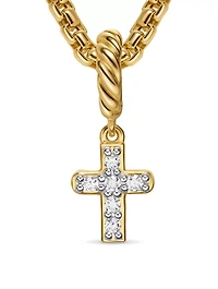 Micro Pavé Cross Amulet In 18k Yellow Gold With Diamonds, 8mm