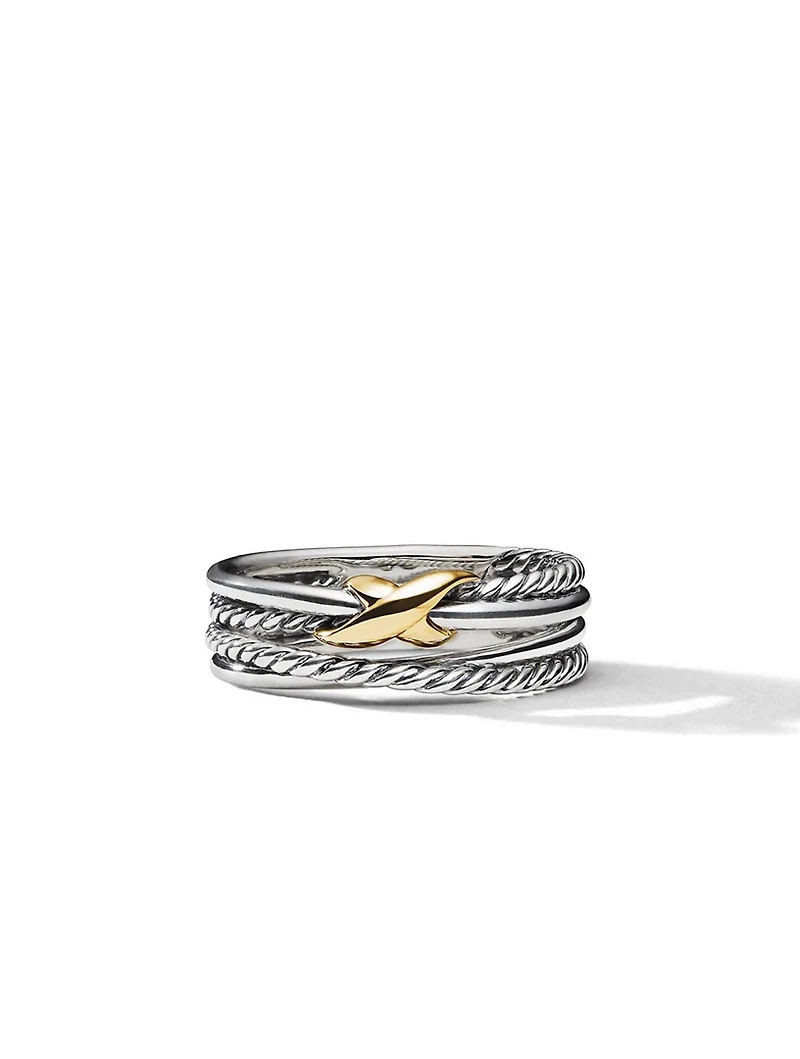 X Crossover Band Ring Sterling Silver With 18k Yellow Gold