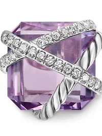 Cable Wrap Stud Earrings In Sterling Silver With Lavender Amethyst And Diamonds, 12mm
