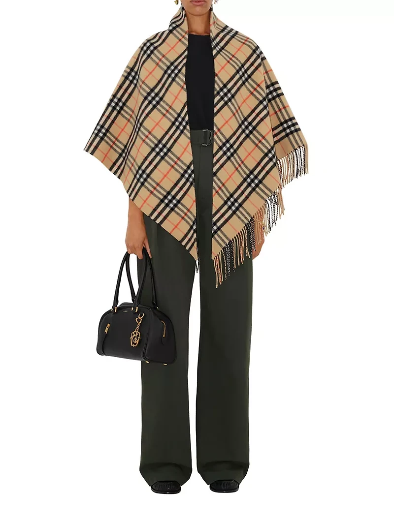 Check Wool Cashmere Cape