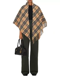 Check Wool Cashmere Cape