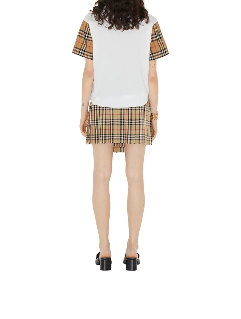 Check Sleeve Cotton T-shirt