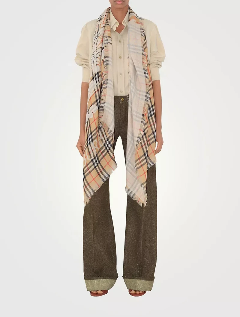 Wide Ekd Check Wool Scarf