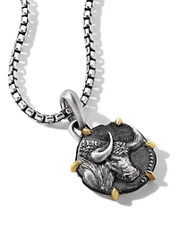 Taurus Amulet In Sterling Silver With 18k Yellow Gold