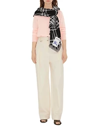Wide Check Wool Silk Scarf