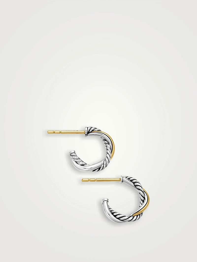Petite Infinity Huggie Hoop Earrings In Sterling Silver With 14k Yellow Gold, 3mm