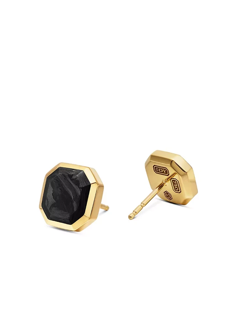 Streamline® Stud Earring In 18k Yellow Gold With Forged Carbon, 10.5mm