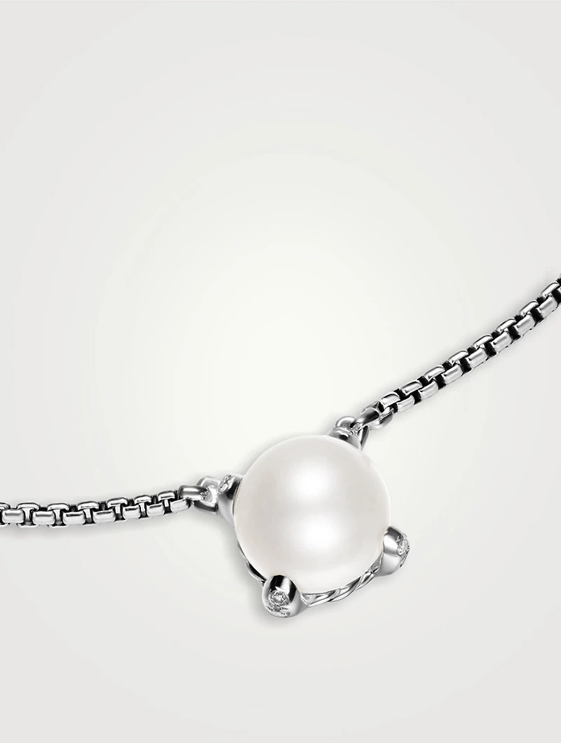 Pearl Classics Necklace In Sterling Silver With Diamonds, 6.5mm