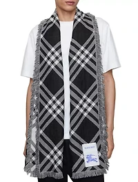 Wide Check Wool Silk Scarf