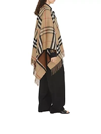 Contrast Check Wool Cashmere Cape