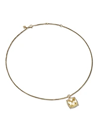 Chatelaine® Pavé Bezel Pendant Necklace In 18k Yellow Gold With Champagne Citrine And Diamonds, 14mm