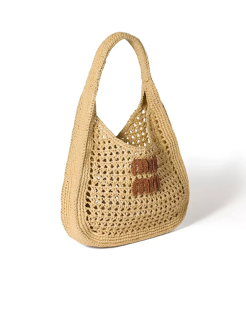 Raffia-effect Woven Hobo Bag