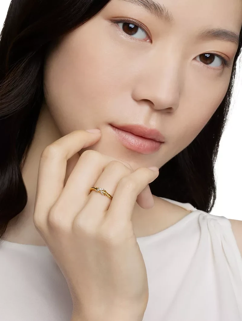 Petite X Ring 18k Yellow Gold With Diamonds, 2.2mm