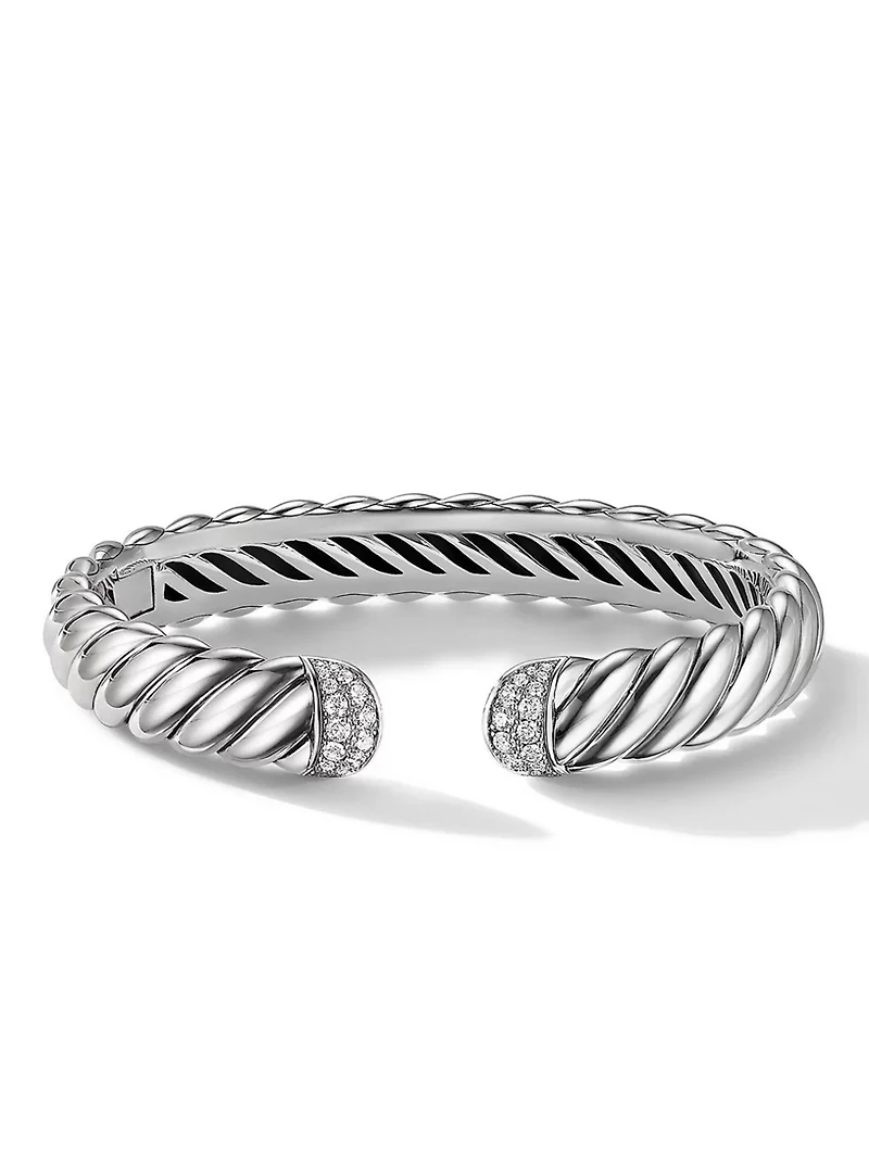 Sculpted Cable Cuff Bracelet Sterling Silver With Pavé Diamonds