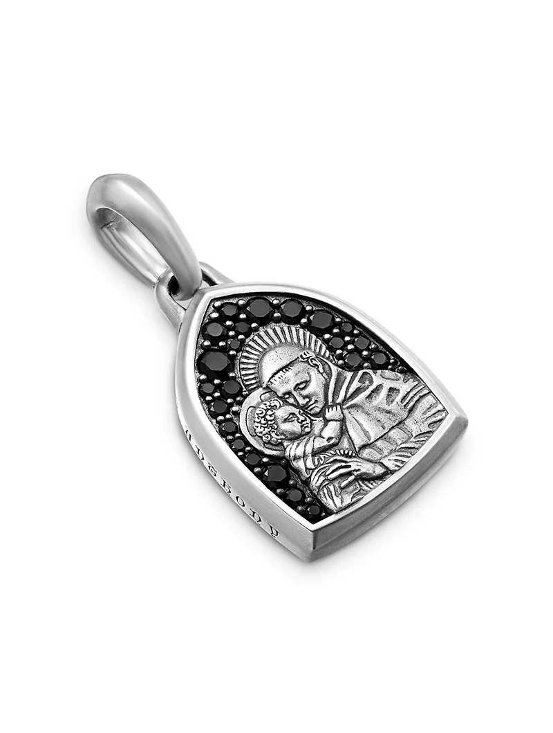 St. Anthony Amulet In Sterling Silver With Black Diamonds, 21.8mm