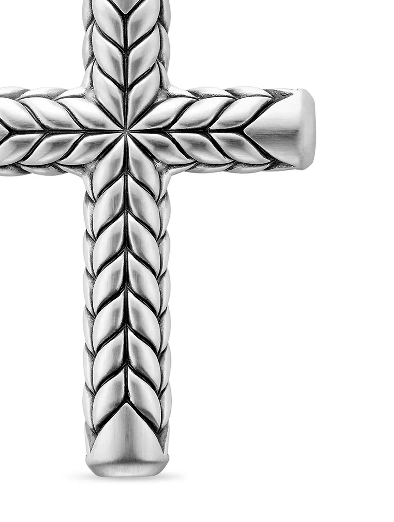 Chevron Cross Pendant In Sterling Silver With Black Diamonds, 36mm