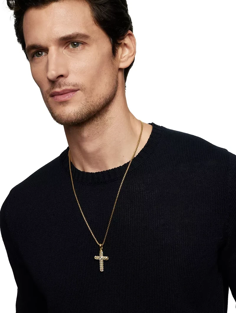 Chevron Cross Pendant In 18k Yellow Gold With Pavé Diamonds, 36mm