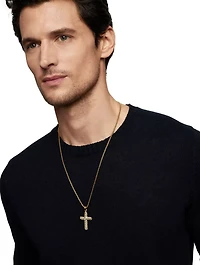 Chevron Cross Pendant In 18k Yellow Gold With Pavé Diamonds, 36mm