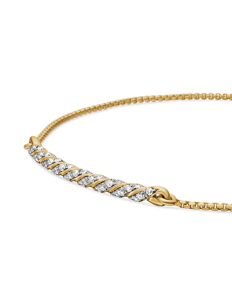 Petite Pavé Station Chain Bracelet In 18k Yellow Gold With Diamonds, 1mm