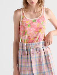 Printed Ribbed Knit Cotton Tank Top