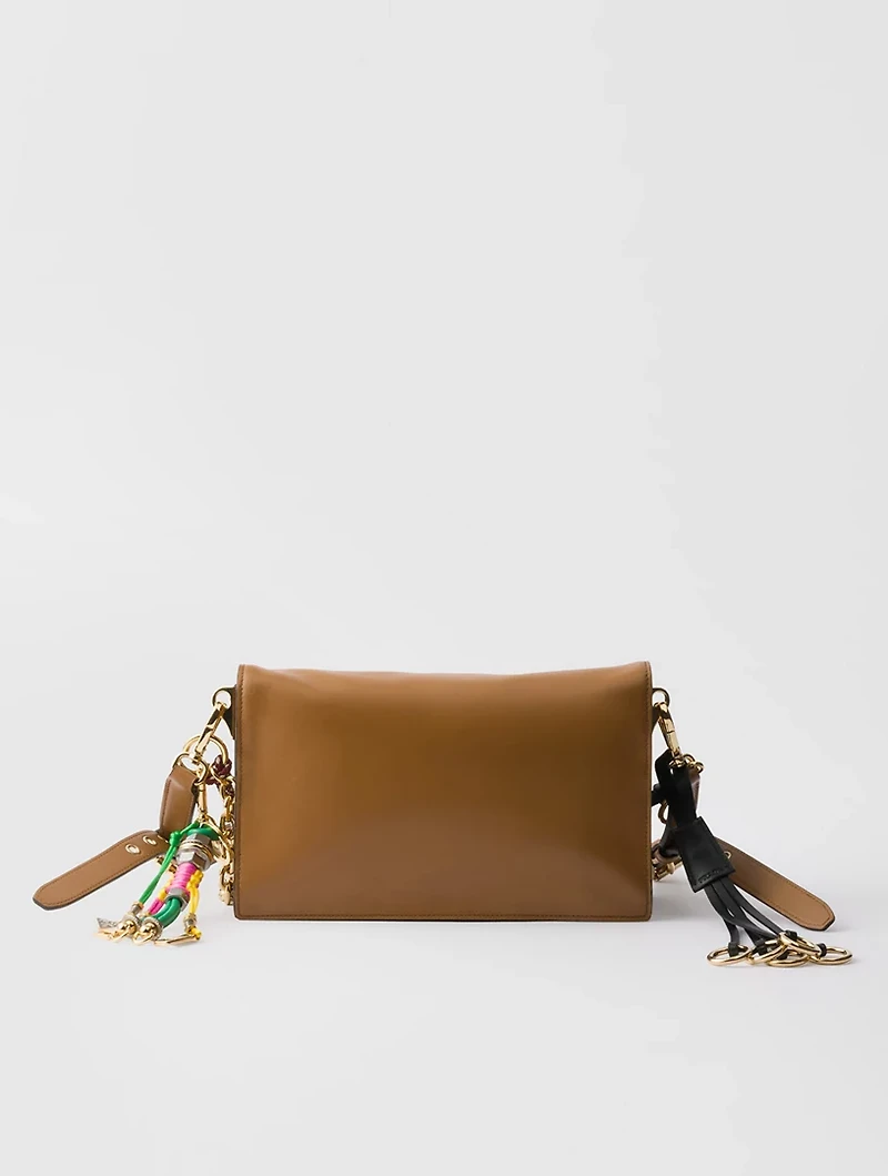 Prada Soft Sound Small Leather Shoulder Bag With Charms