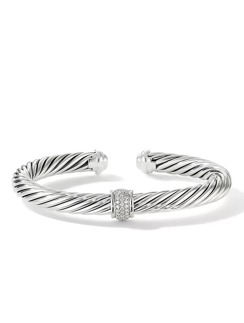 Cable Classics Bracelet Sterling Silver With Pavé Diamond Station