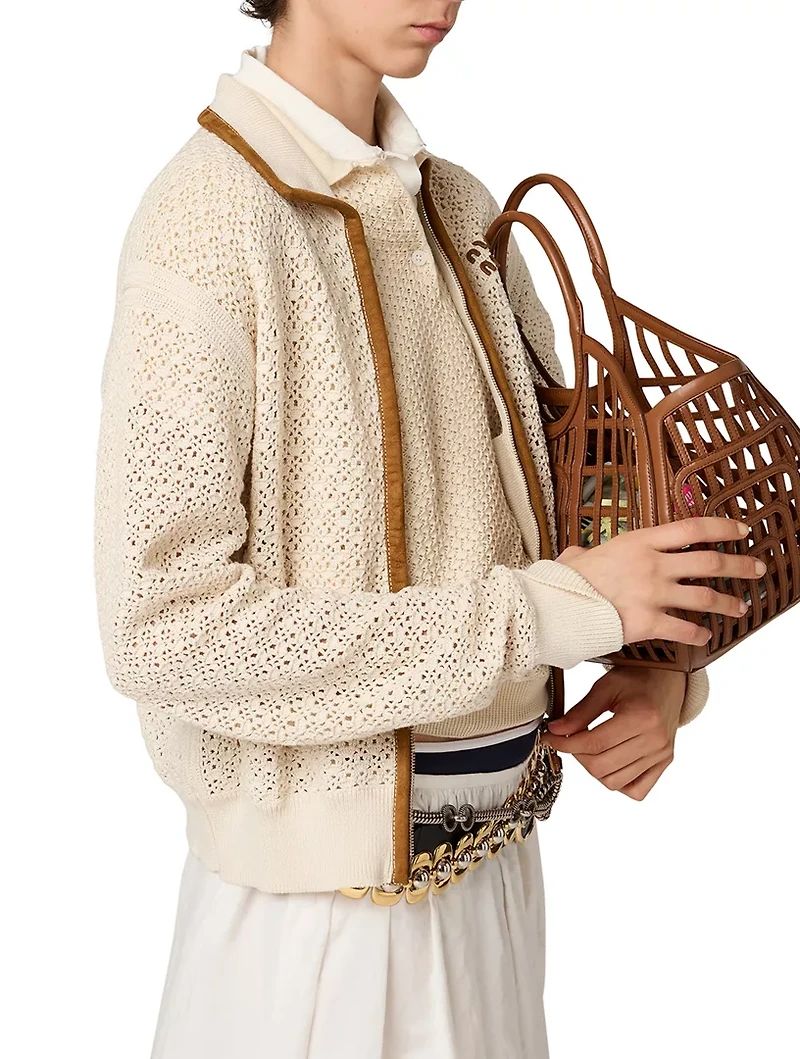 Cotton And Suede Cardigan